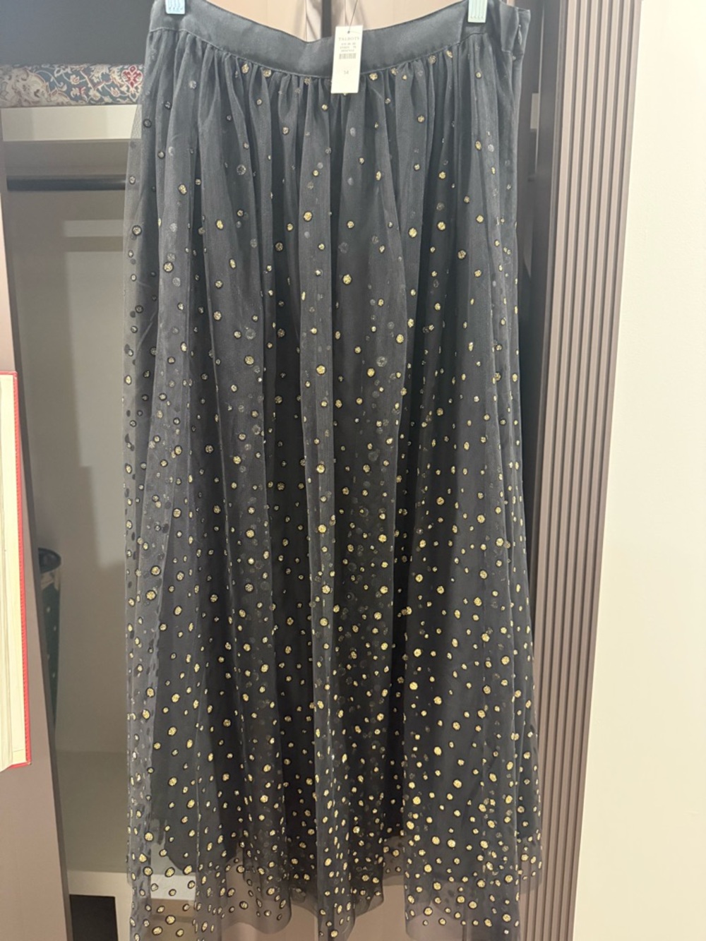 Talbots Black Maxi Tulle Skirt with Gold Dot Detail